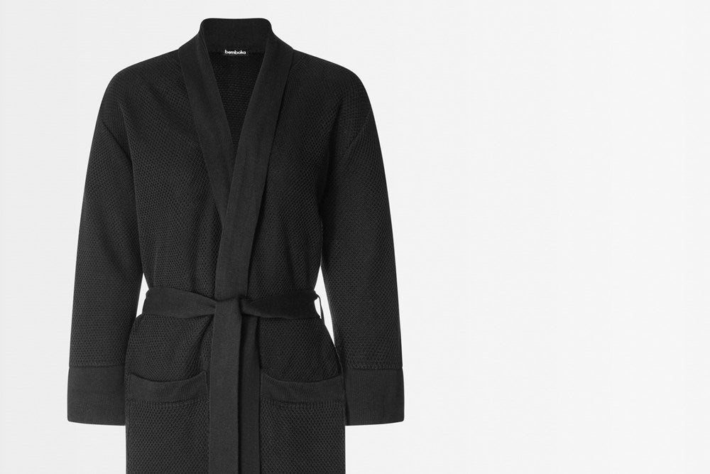 Bemboka Bathrobe, L-XL, 100% Combed Cotton, Black