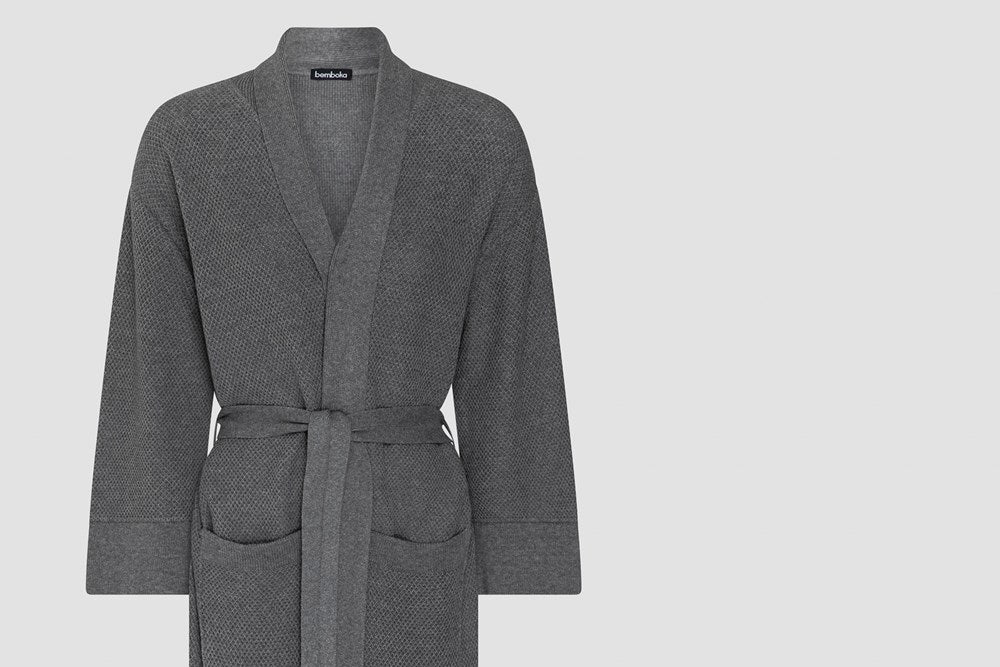 Bemboka Bathrobe, S-M, 100% Combed Cotton, Grey