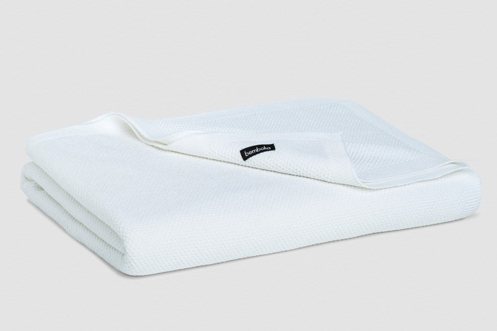 Bemboka Blanket Soft Cotton, Moss Stitch, King Single, White