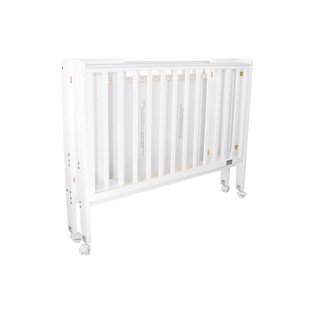 Babyhood Timber Cot Fold N Go, Easy Open, White