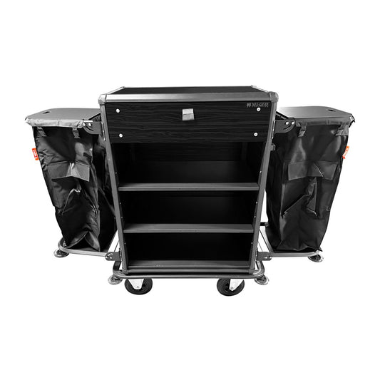 Wagen Maids Cart LUXE with 2 Bags, No Doors, Aluminium/HPL, Black