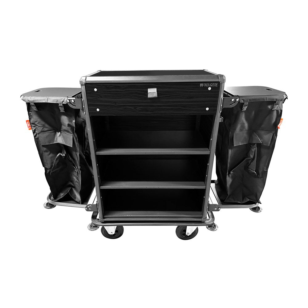 Wagen Maids Cart LUXE with 2 Bags, No Doors, Aluminium/HPL, Black