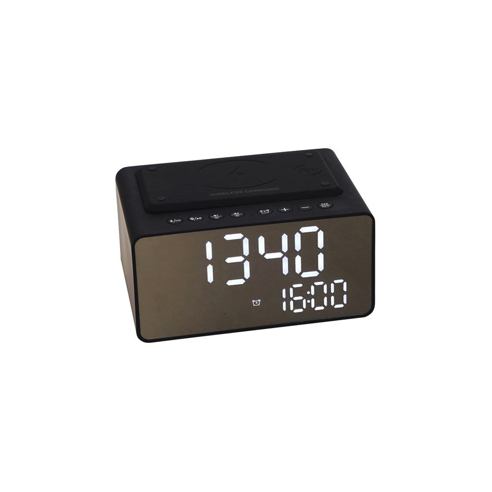 JVD Bluetooth Radio Wave, Digital Clock, Wireless Charger, Black