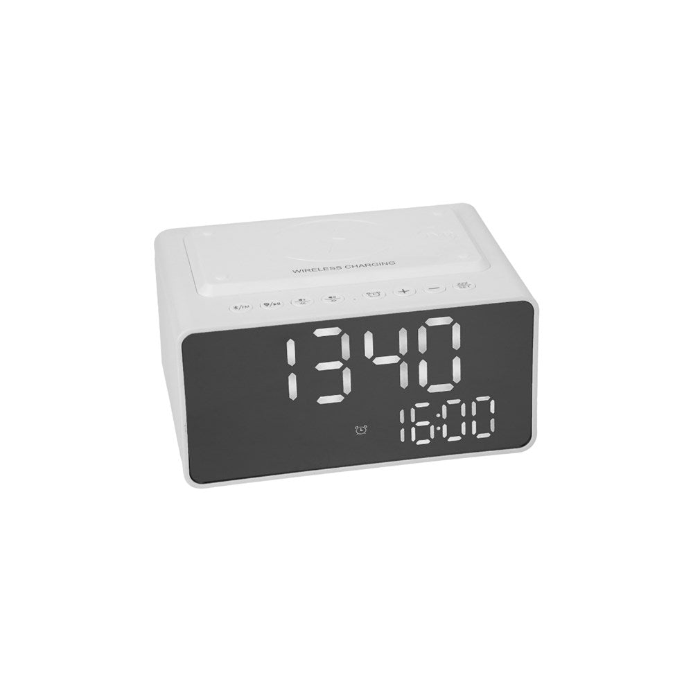 JVD Bluetooth Radio Wave, Digital Clock, Wireless Charger, White