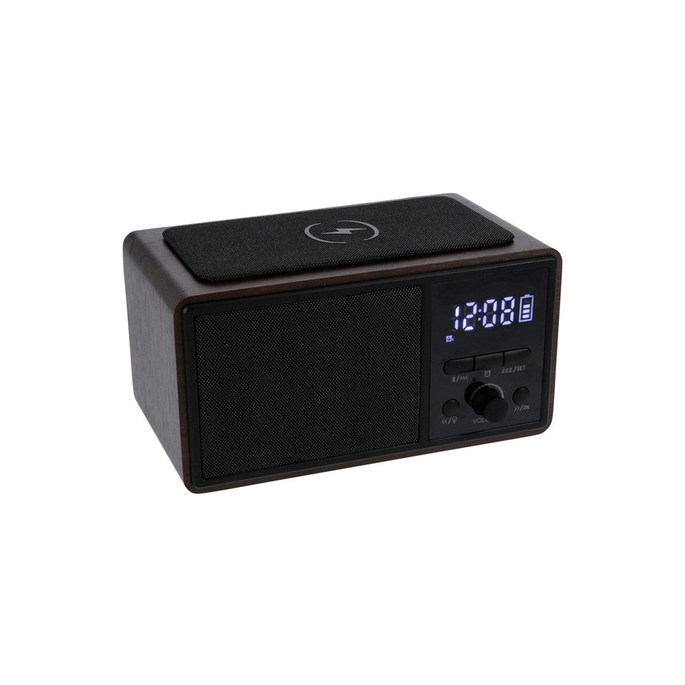 JVD Bluetooth Radio Carabay, Alarm Clock, Wireless Charger, Brown