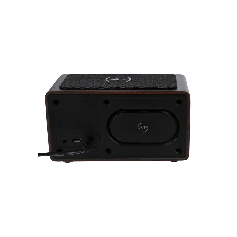 JVD Bluetooth Radio Carabay, Alarm Clock, Wireless Charger, Brown