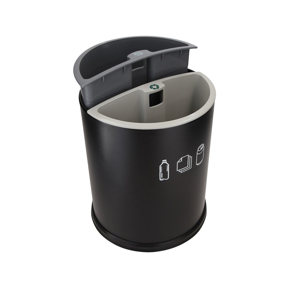 JVD Recycle Bin Kanda, 10L, Dual-Liner, Round, Black/Steel