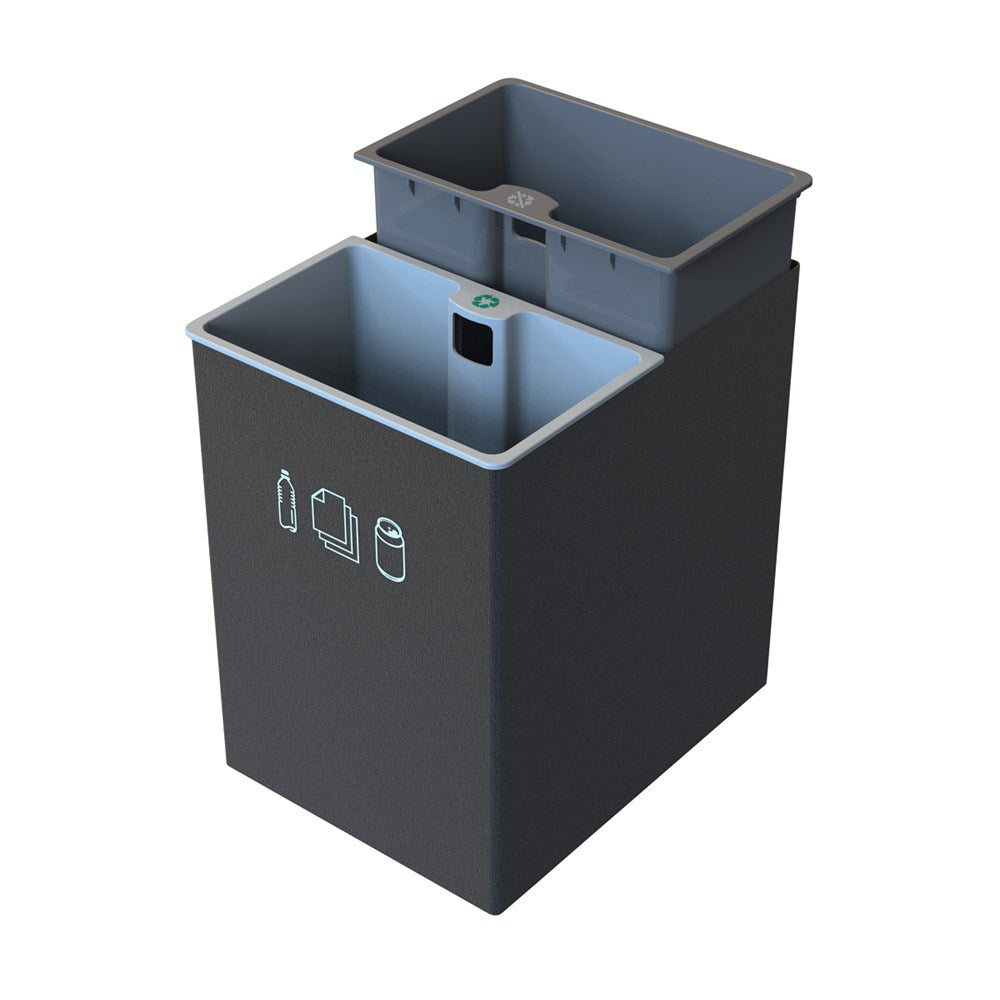 JVD Recycle Bin Brugges, 14L, Dual-Liner, Rectangle, Black PU