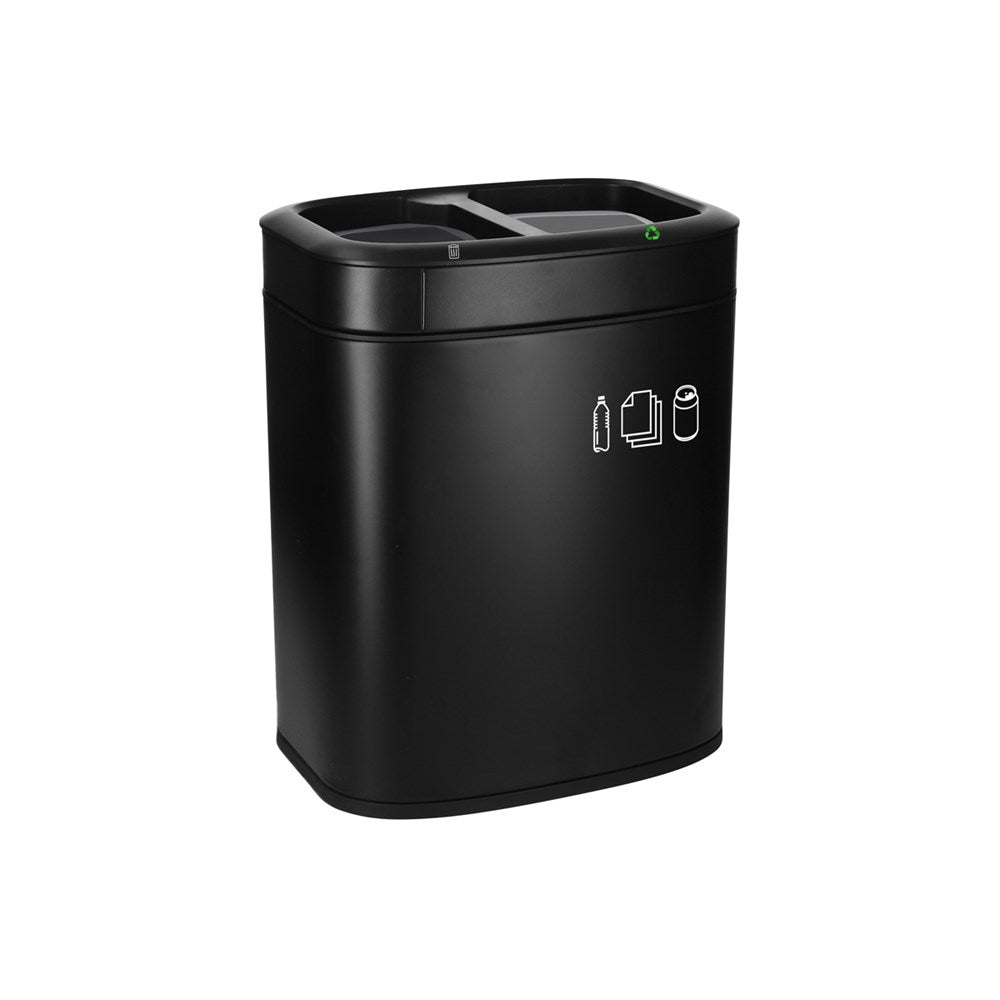 JVD Recycle Bin Bergen, 20L, Dual-Liner, Rounded, Black Steel