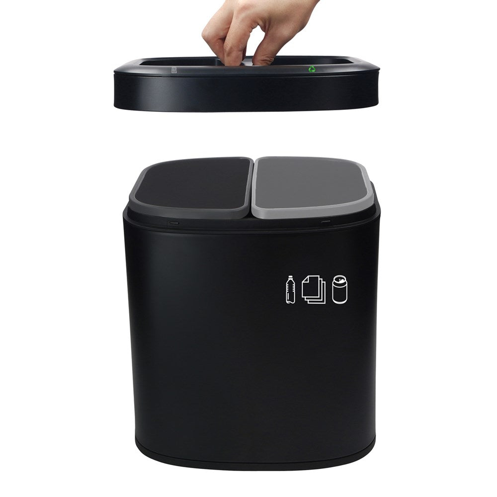 JVD Recycle Bin Bergen, 10L, Dual-Liner, Rounded, Black Steel