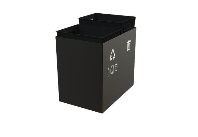 JVD Recycling Bin, 20L rectangle, dual compartment, Black