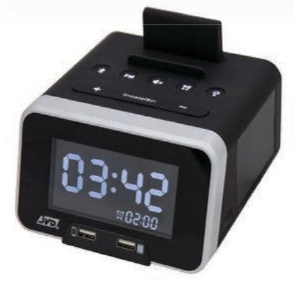 JVD Bluetooth Radio Zouk, Alarm Clock, USB Charger, Black