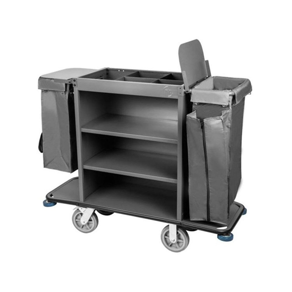 JVD Housekeeping Half-Cart Open, 3 Fixed Shelves, Metal, Anthracite Grey