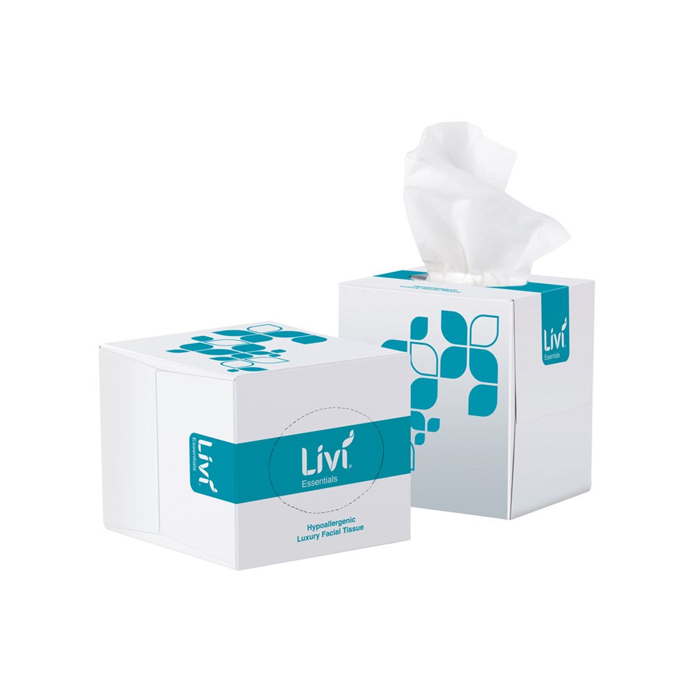 Livi Facial Tissue Essentials, Cube, 2 Ply 90 Sheet, Ctn 24