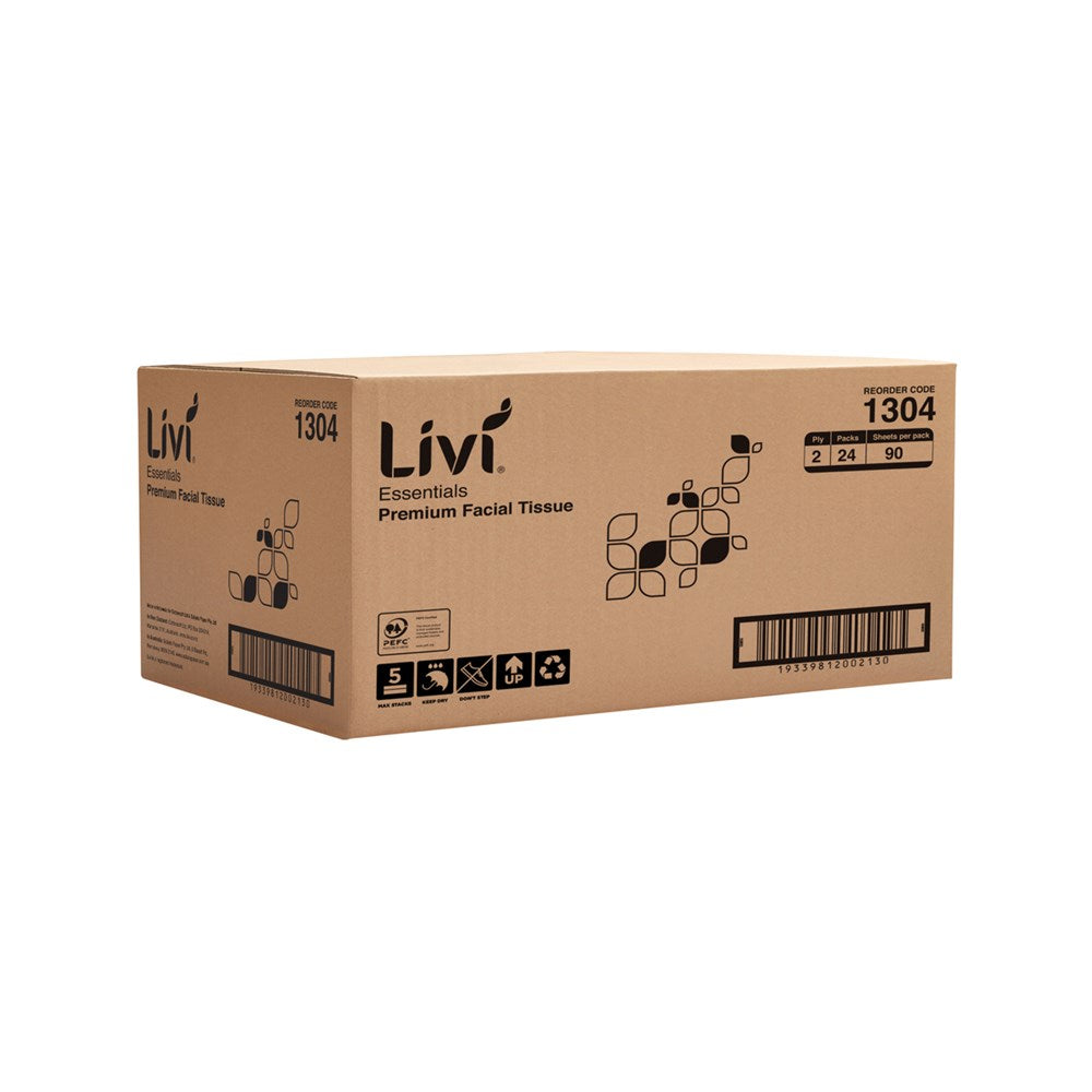 Livi Facial Tissue Essentials, Cube, 2 Ply 90 Sheet, Ctn 24