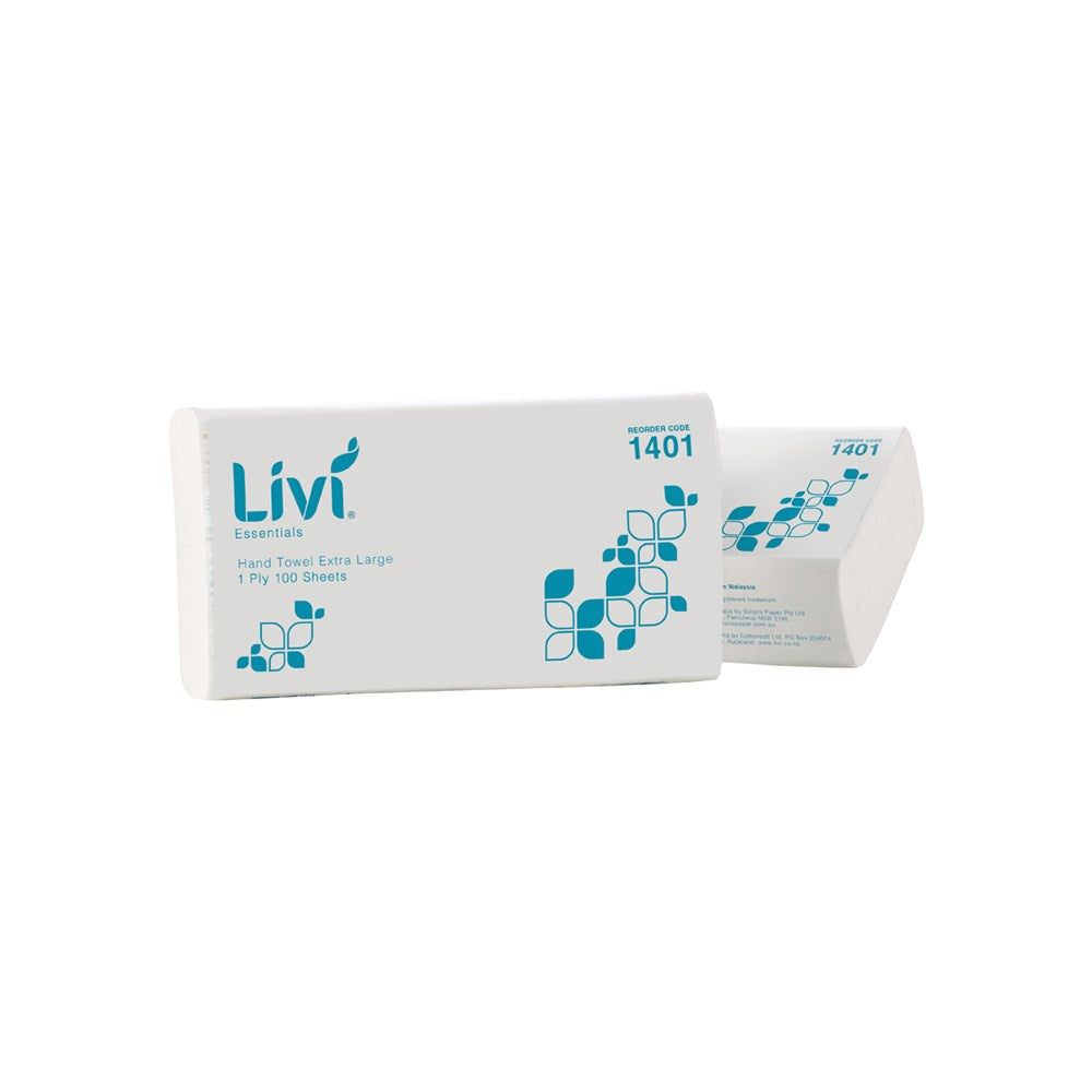 Livi XL Hand Towel Essentials, 1 Ply 100 Sheet, Ctn 24