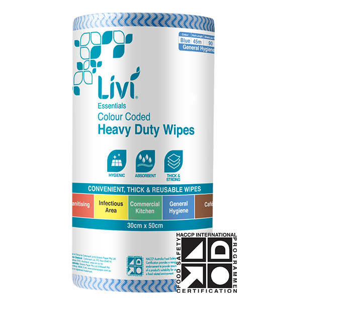 Livi Essentials Commercial Wipes, 90 Sheets, Blue, Ctn 4