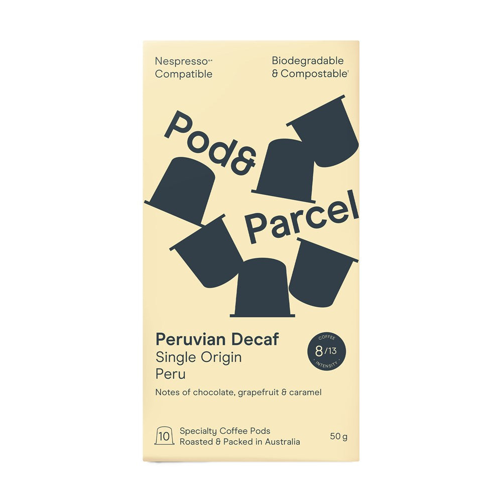 Pod & Parcel Decaf Coffee Pods Peruvian, Intensity 8/13