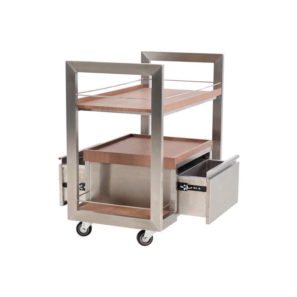 SKS Food & Beverage Service Trolley MCCOY, SS & Wood, Mocca Soul