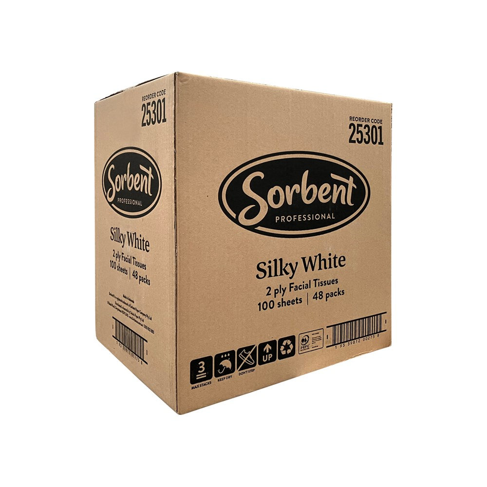 Sorbent Facial Tissue Silky White, 2 Ply 100 Sheet, Ctn 48