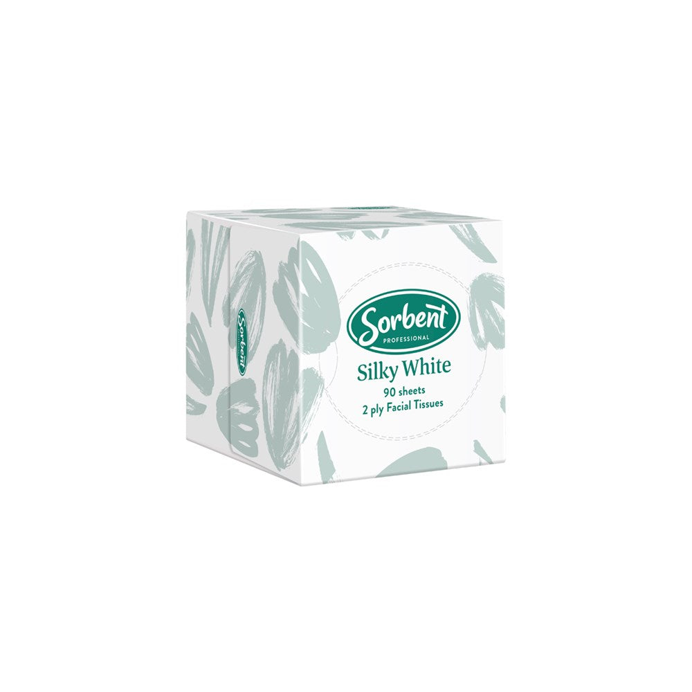 Sorbent Facial Tissue Silky White, Cube, 2 Ply 90 Sheet, Ctn 24