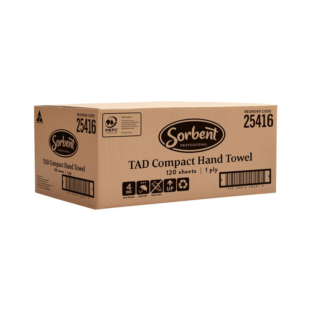Sorbent Compact Hand Towel TAD, 1 Ply 120 Sheet, Ctn 20