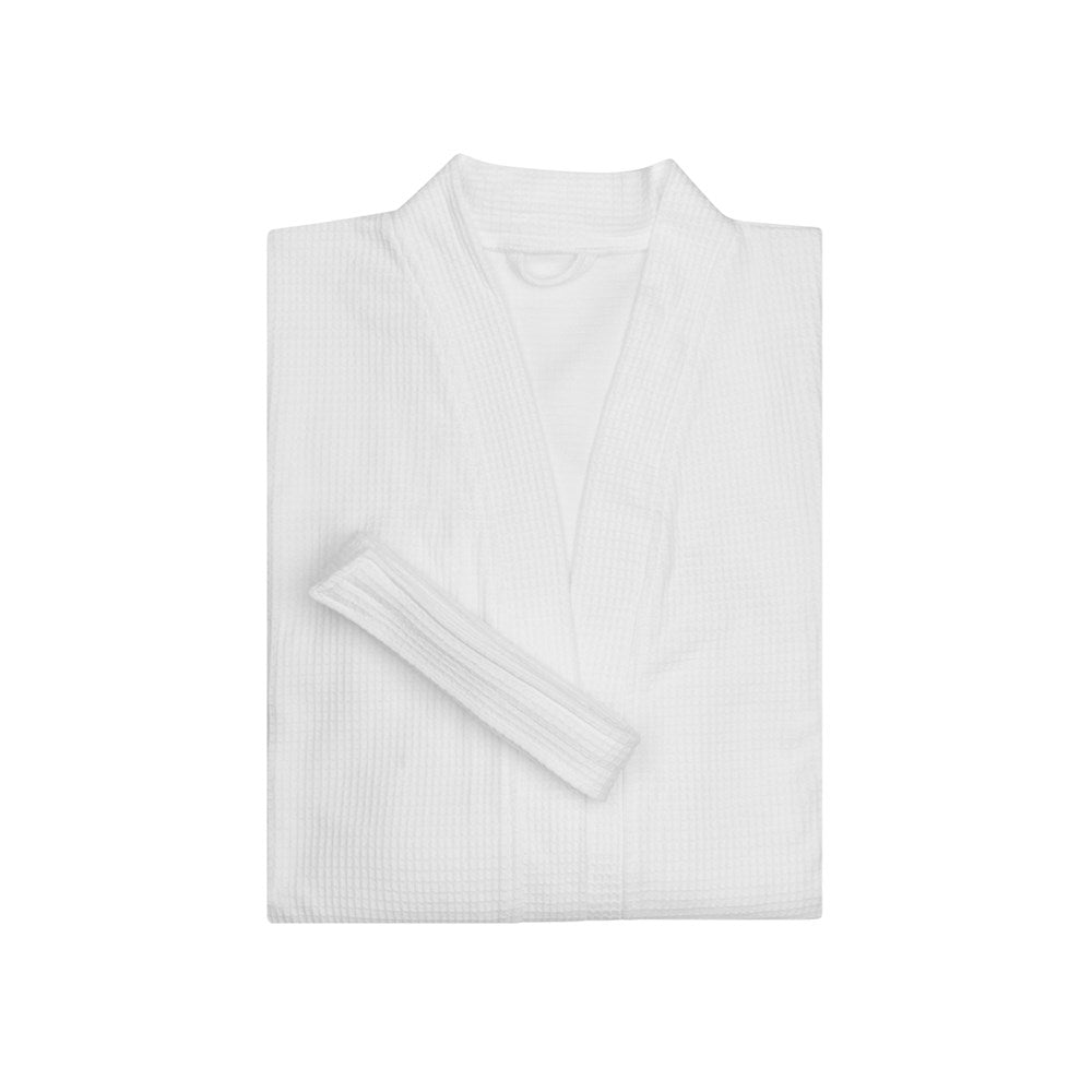 Bathrobe Waffle Kimono, XL, Cotton PET Blend, White