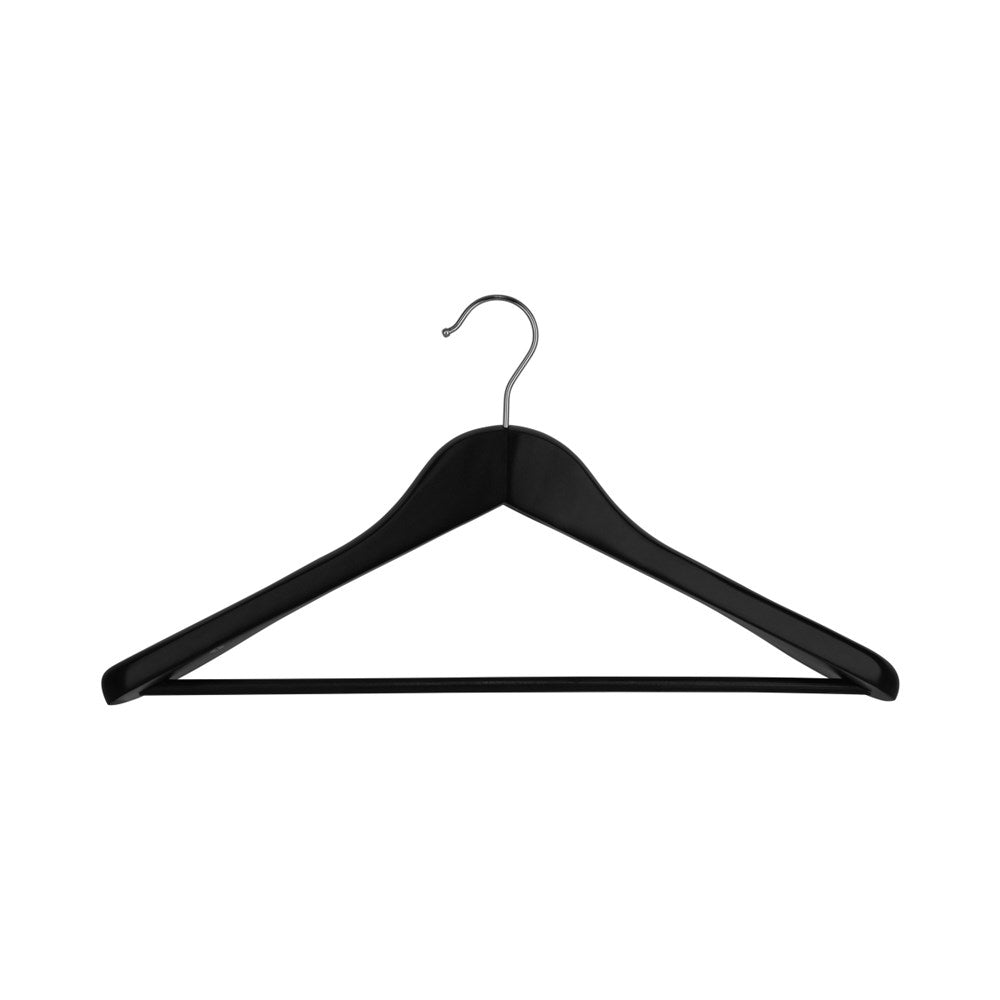 Luxury Wooden Hanger with Rod, 55-60mm, Chrome Hook, Black