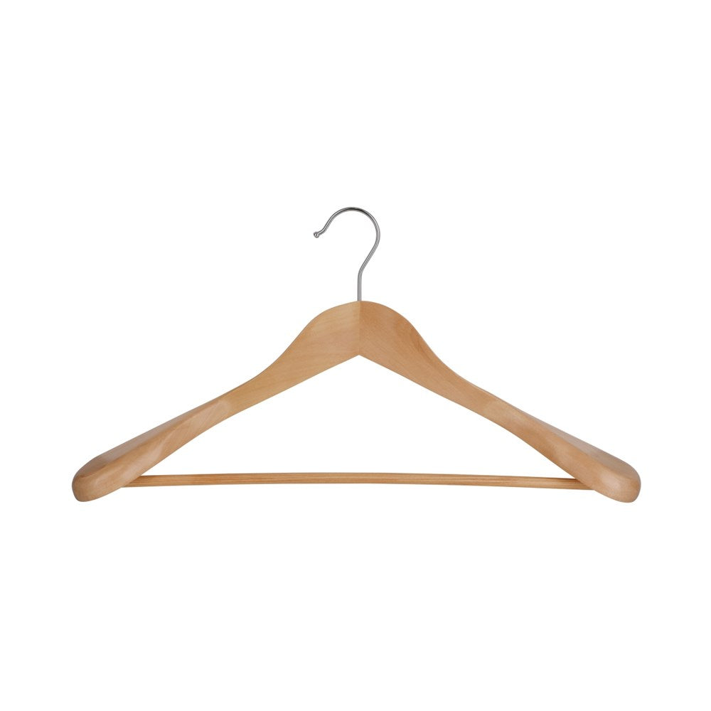 Luxury Wooden Hanger with Rod, 55-60mm, Chrome Hook, Natural