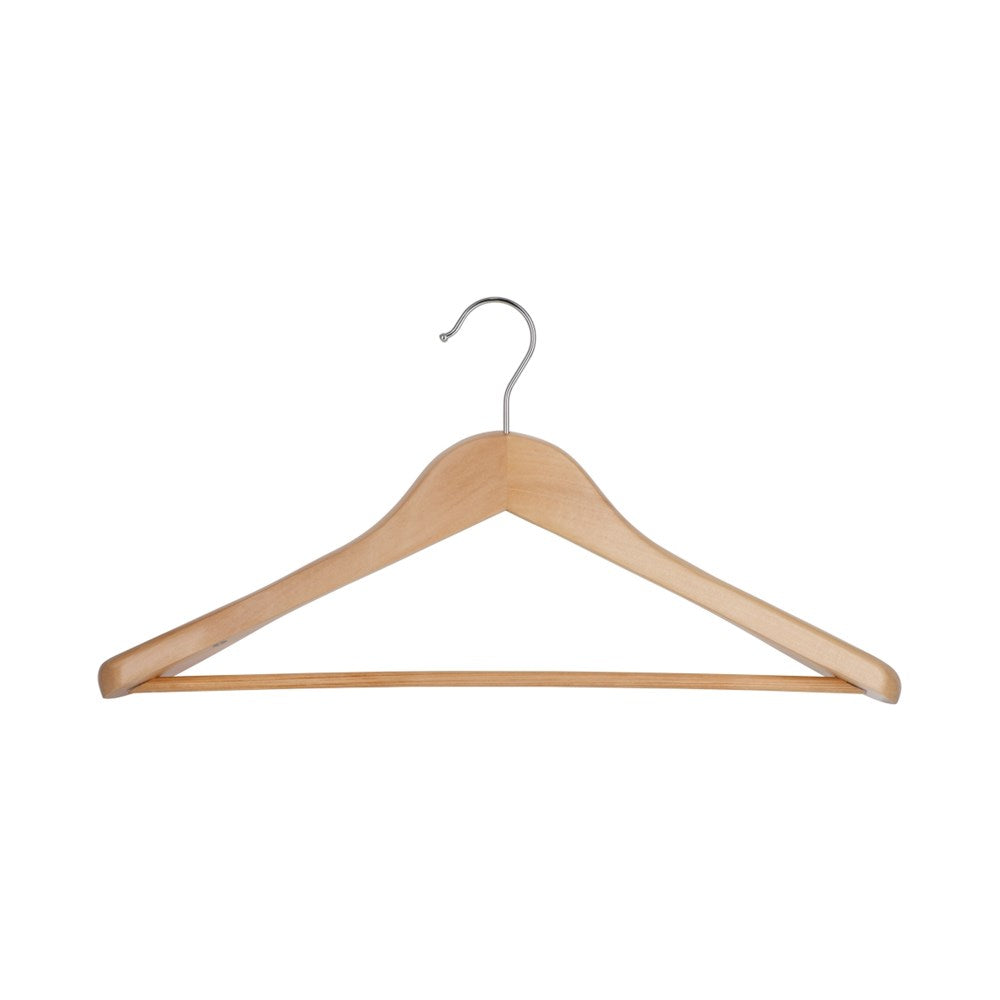 Luxury Wooden Hanger with Rod, 55-60mm, Chrome Hook, Natural