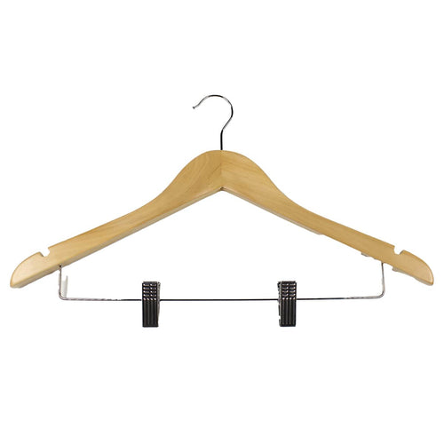 Premium Wooden Hanger with Clips, Natural Colour