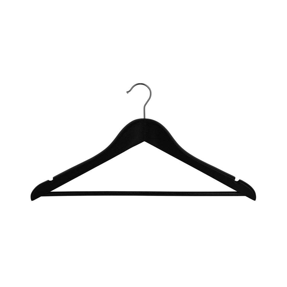Premium Wooden Hanger with Rod, 20mm, Chrome Hook, Black