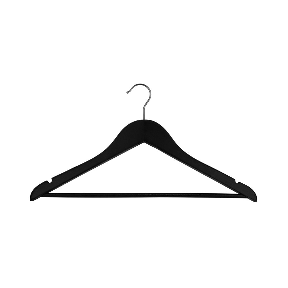 Premium Wooden Hanger with Rod, 20mm, Chrome Hook, Black