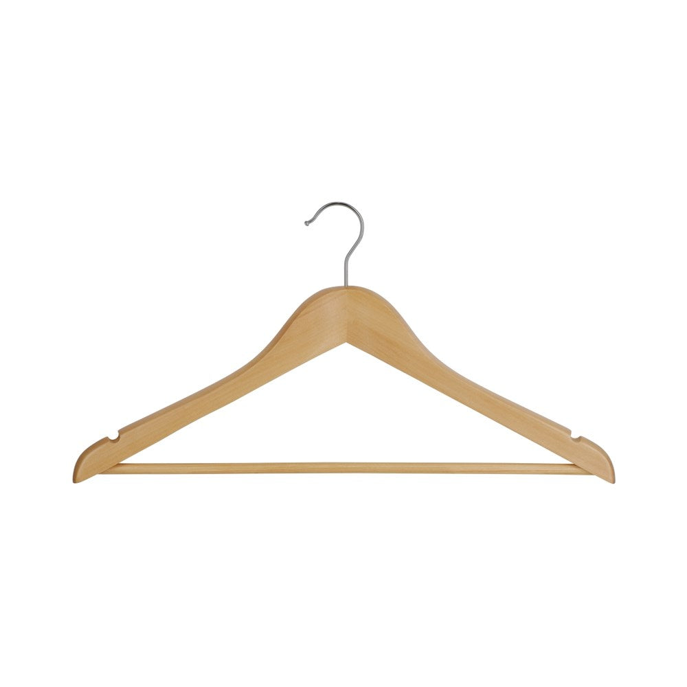 Premium Wooden Hanger with Rod, 20mm, Chrome Hook, Natural