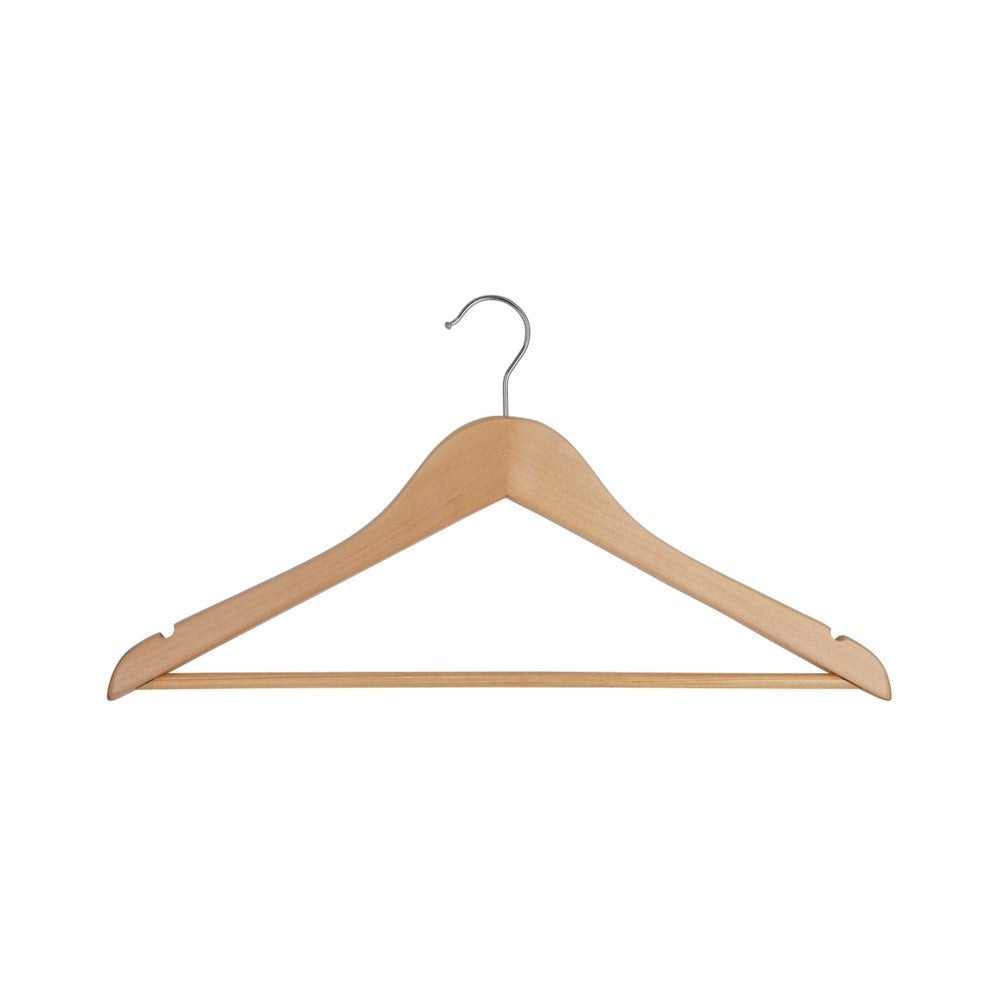 Premium Wooden Hanger with Rod, 20mm, Chrome Hook, Natural