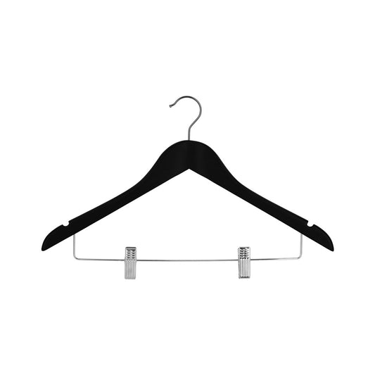 Wooden Hanger with Clips, 12mm, Chrome Hook, Black