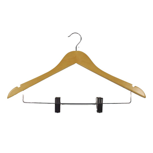 Wooden Hanger with Clips, Natural Colour