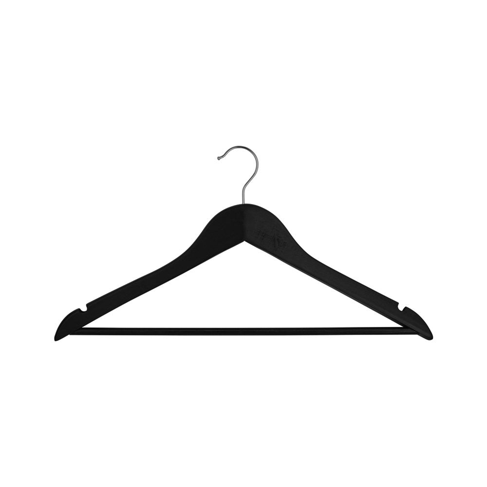 Wooden Hanger with Rod, 12mm, Chrome Hook, Black