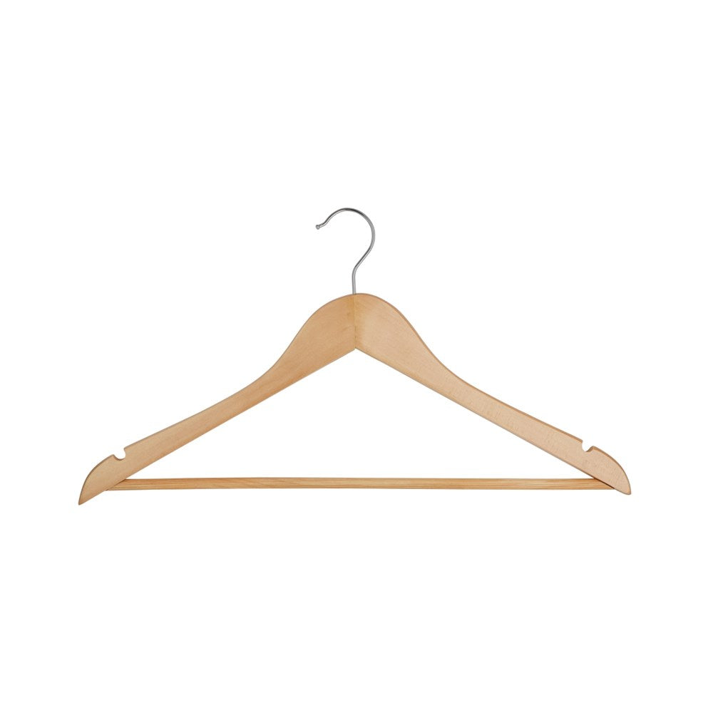 Wooden Hanger with Rod, 12mm, Chrome Hook, Natural