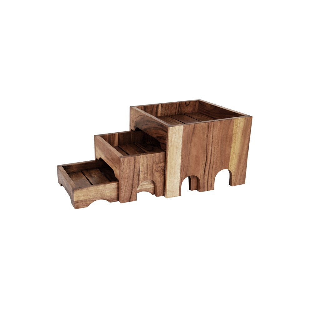 Chef Inox Nesting Buffet Set SERVE, 3-Tier, Natural Acacia, 3pcs