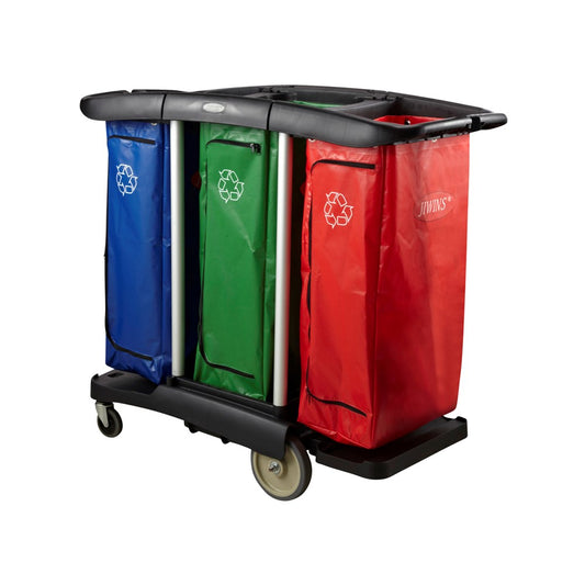 Jiwins Triple Capacity Cart, Blue/Green/Red Bags, PP, Black