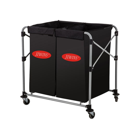 Jiwins Collapsible Laundry Cart, 2 150L Vinyl Bags, PP, Black