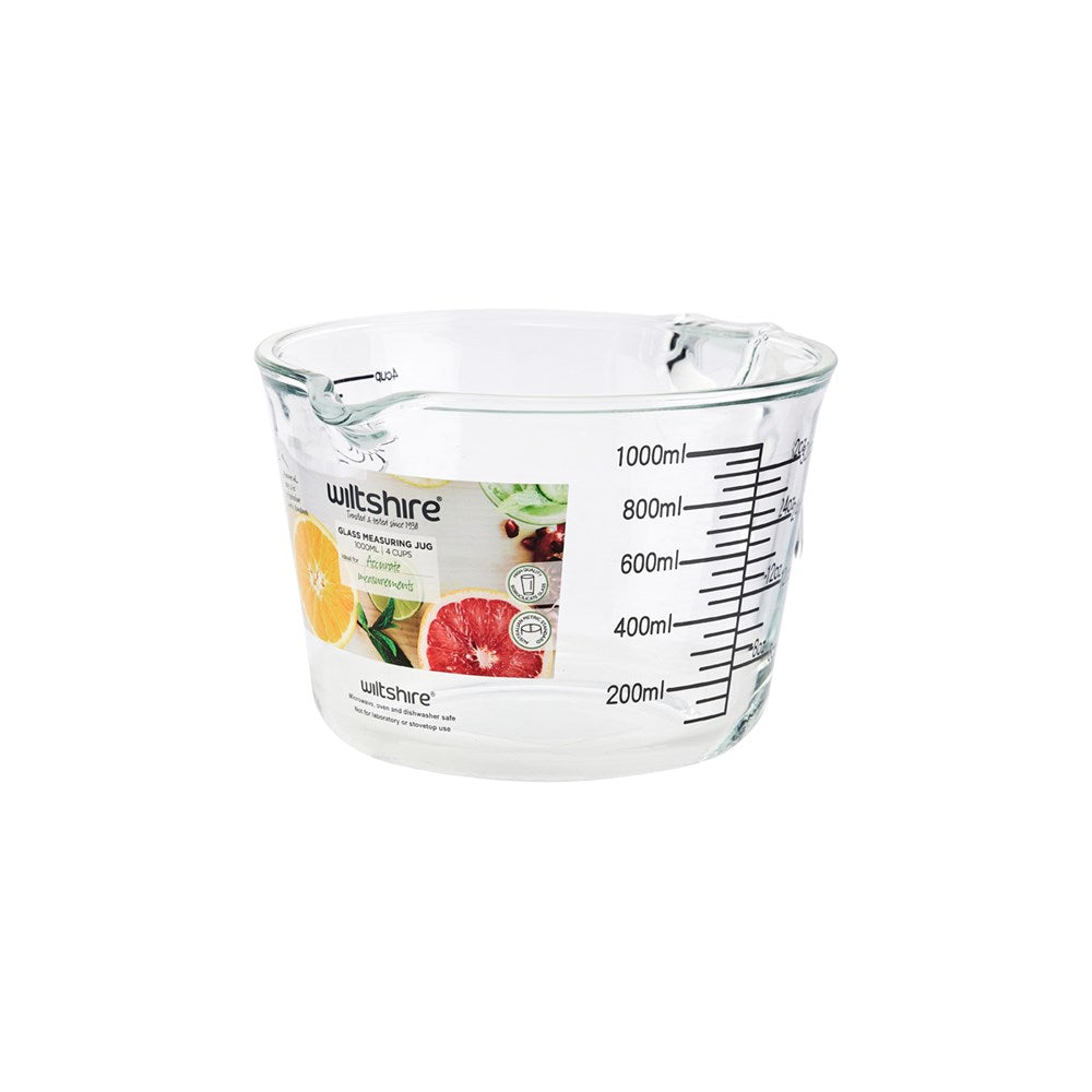 Wiltshire Measuring Jug, 1L, ml/oz/cup, Borosilicate Glass