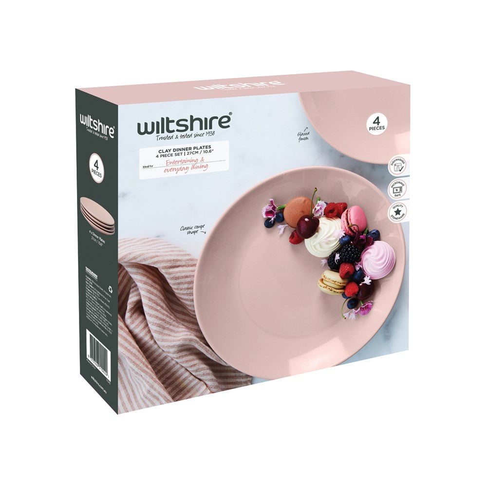 Wiltshire Dinner Plate CLAY, 270mm, Glazed Stoneware, 4pc Set