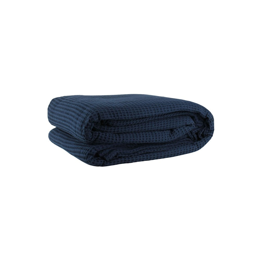 Blanket Cotton Waffle, Double/Queen, 340gsm, Navy