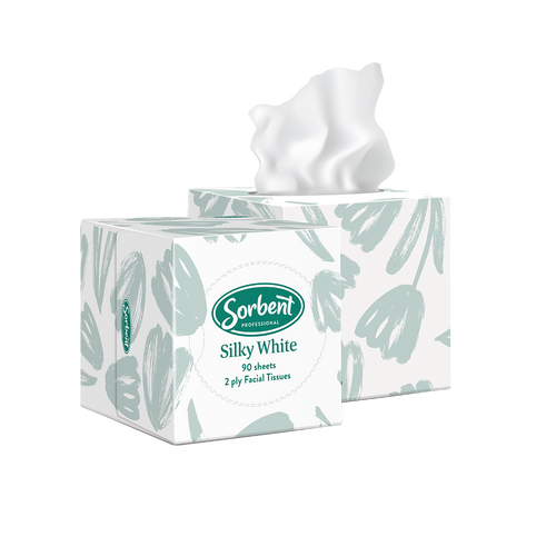 Sorbent Professional Silky White Facial Tissue, 2 Ply 90 Sheets Cube