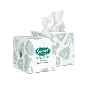 Sorbent Professional Silky White Facial Tissue, 2 Ply 90 Sheets Cube