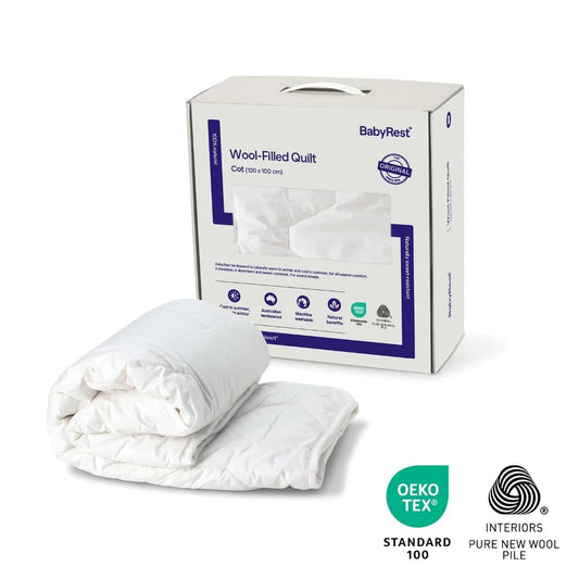 BabyRest Cot Quilt - Wool Filled, 300gsm, 120x100cm, White