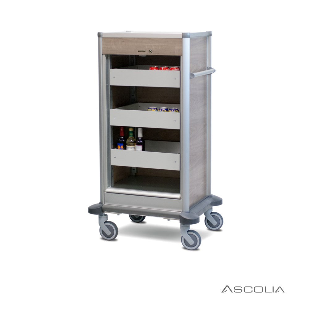 Ascolia Minibar Restocking Cart BALATON 520, 3 Drawers + Shutter, Wenge Oak