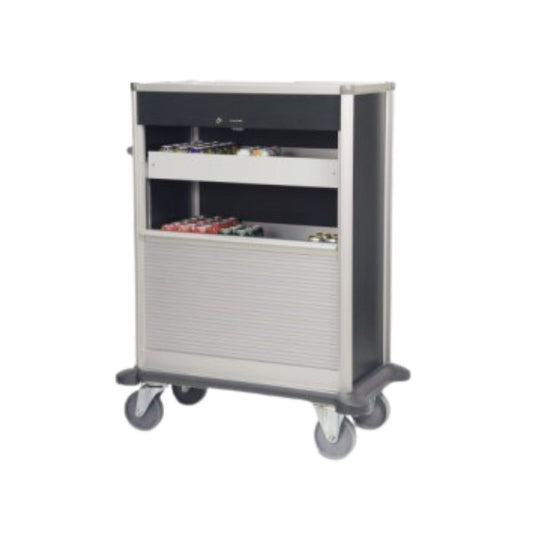 Ascolia Minibar Restocking Cart BALATON 800, 3 Shelves + 3 Retaining Bars + Shutter, Black Nappa Leather